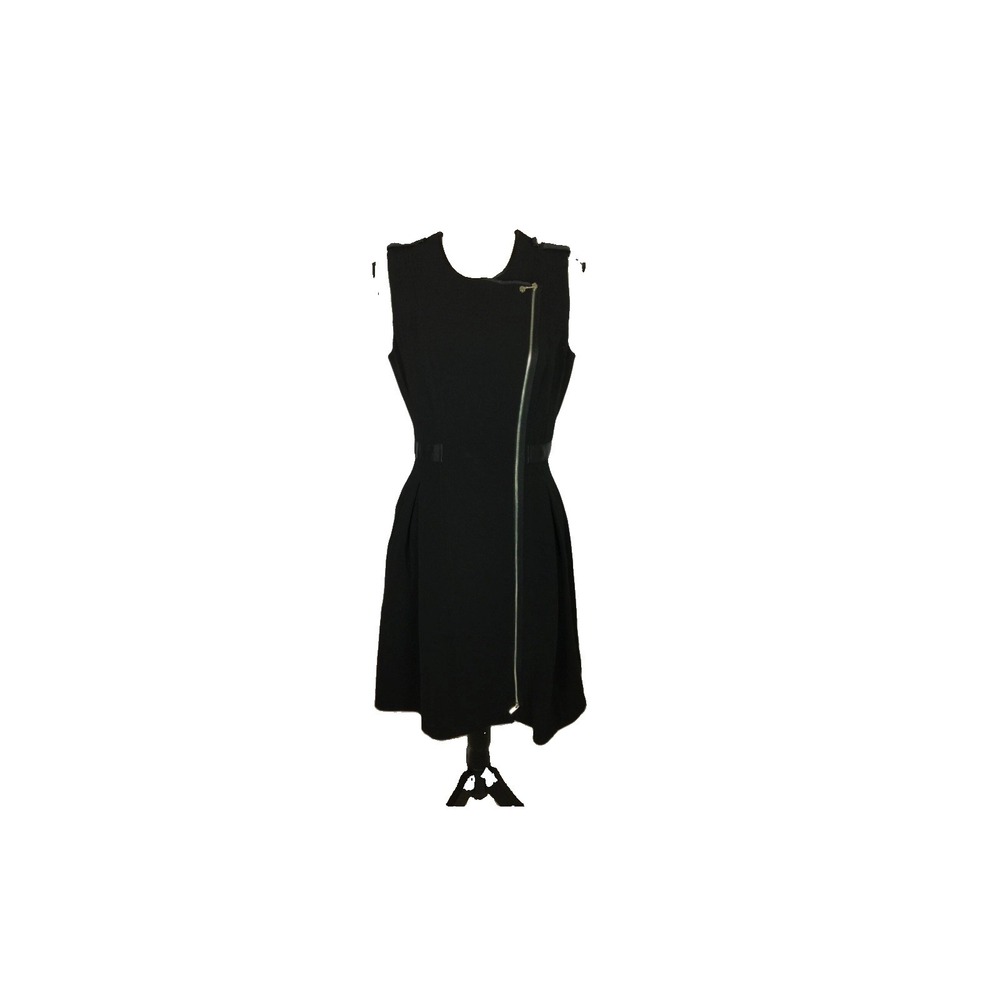 White House Black Market Fit & Fare Dress 12 Black Knit Asymmetrical Front Zip